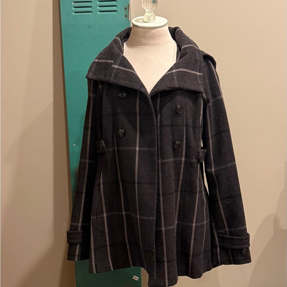Banana Republic Plaid Double-Breasted Hooded Women's Coat
